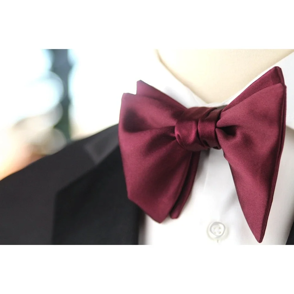 Men's Self-Tie Bow Tie 100%‎ Silk Big Butterfly Wine color Classic Formal